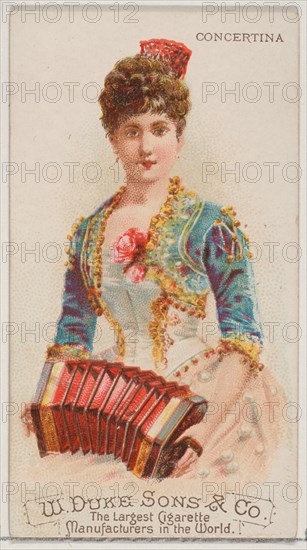 Concertina, from the Musical Instruments series (N82) for Duke brand cigarettes, 1888., 1888. Creator: Schumacher & Ettlinger.