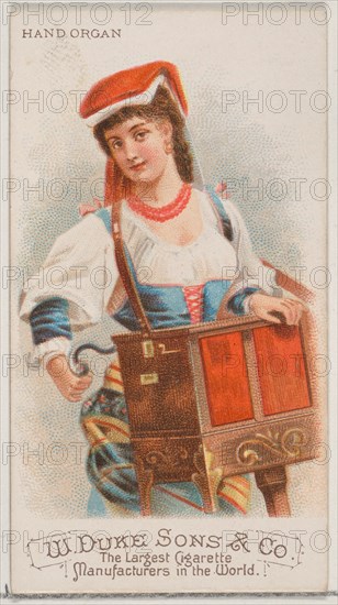 Hand Organ, from the Musical Instruments series (N82) for Duke brand cigarettes, 1888., 1888. Creator: Schumacher & Ettlinger.