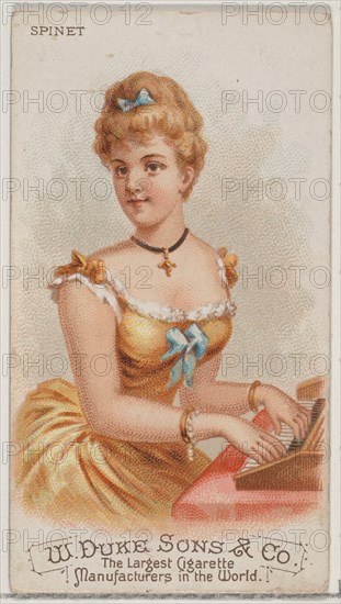 Spinet, from the Musical Instruments series (N82) for Duke brand cigarettes, 1888., 1888. Creator: Schumacher & Ettlinger.