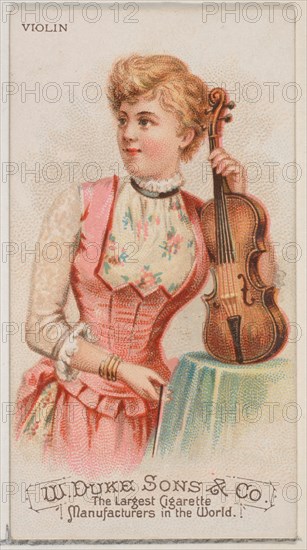 Violin, from the Musical Instruments series (N82) for Duke brand cigarettes, 1888., 1888. Creator: Schumacher & Ettlinger.