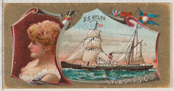 Steamship Atlas, Atlas Steamship Company, from the Ocean and River Steamers series (N83) f..., 1887. Creator: Unknown.