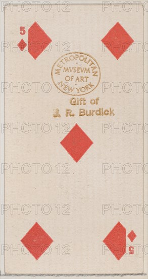 Five Diamonds (red), from the Playing Cards series (N84) for Duke brand cigarettes, 1888., 1888. Creator: Unknown.