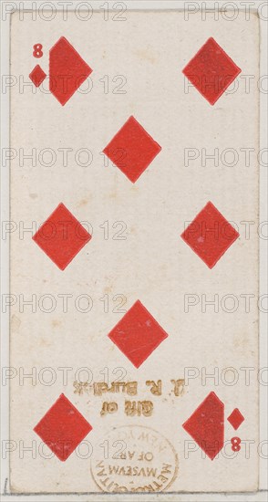 Eight Diamonds (red), from the Playing Cards series (N84) for Duke brand cigarettes, 1888., 1888. Creator: Unknown.