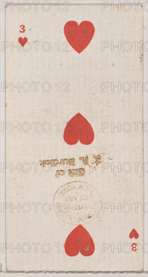 Three Hearts (red), from the Playing Cards series (N84) for Duke brand cigarettes, 1888., 1888. Creator: Unknown.