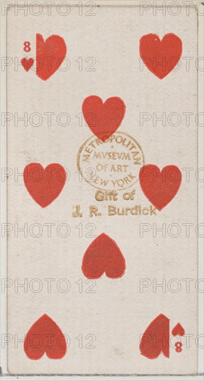 Eight Hearts (red), from the Playing Cards series (N84) for Duke brand cigarettes, 1888., 1888. Creator: Unknown.