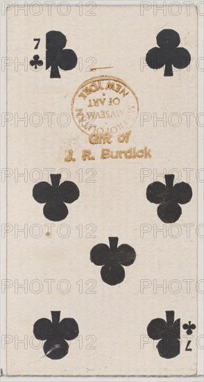Seven Clubs (black), from the Playing Cards series (N84) for Duke brand cigarettes, 1888., 1888. Creator: Unknown.