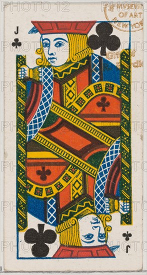 Jack of Clubs (black), from the Playing Cards series (N84) for Duke brand cigarettes, 1888., 1888. Creator: Unknown.