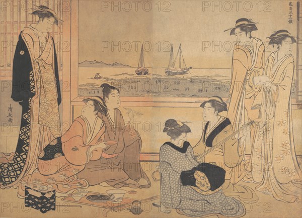 A Party of Merrymakers in a Tea-house at Shinagawa, ca. 1783.