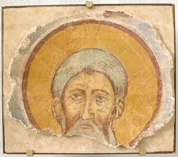 Wall Painting of a Male Saint, Byzantine, 12th century, modern restoration. fresco fragments may represent saint John Chrysostom,