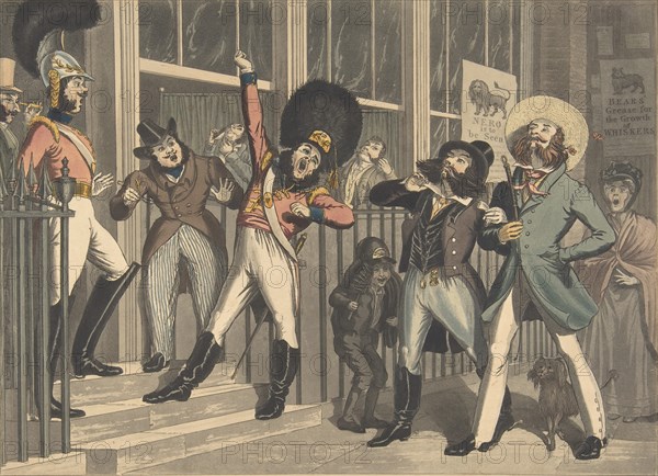 The Rival Whiskers, ca. 1824. ["They look not like the Inhabitants o' the Earth and yet are on't"].