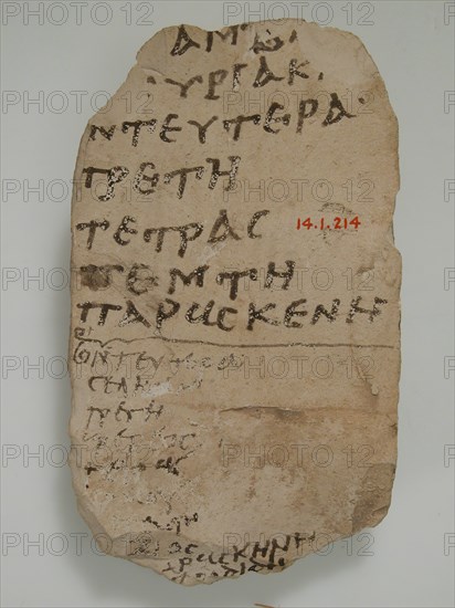 Ostrakon with Lists of the Days of the Week, Coptic, 580-640.