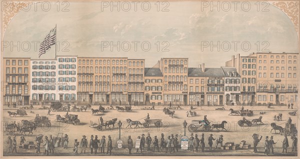 View of Park Place, New York, from Broadway to Church Street, North Side, A.D. 1854, 1854.