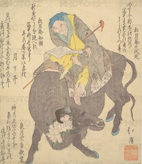 Chinese Sage Reading While Riding on a Buffalo, ca. 1820.