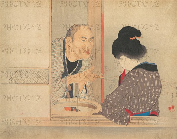 A Scolding (Ochiyo), illustration from Bugei Kurabu (Literary Club).