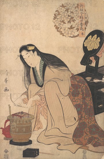 Lady Arranging Binsashi (Support for the Hair over the Temples) to put in Her Hair, ca. 1808.