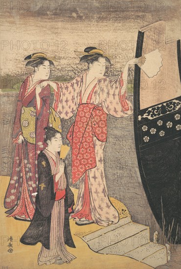 Disembarking from a Pleasure Boat on the Sumida River.