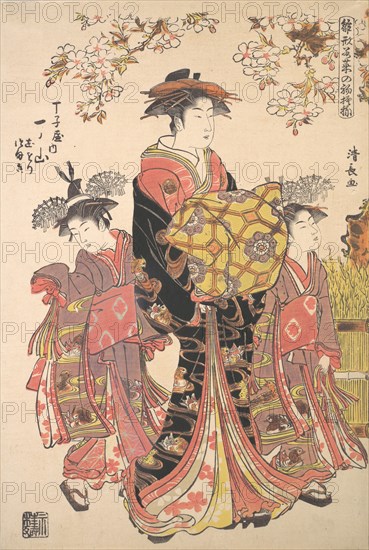 An Oiran Accompanied by Two Kamuro.