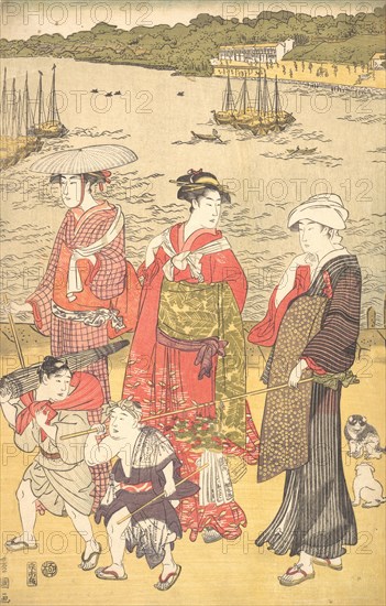 Women at Takanawa Beach, ca. 1790s.