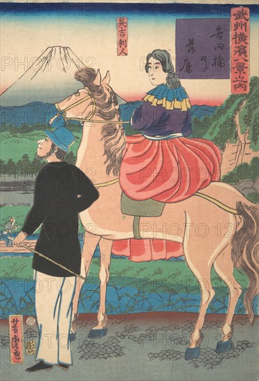 Descending Geese at Yoshida Bridge [English Couple] (Yoshidabashi no rakugan [Igirisujin]), 1st month, 1861.
