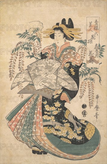 A Courtesan with Wisteria on the Background.