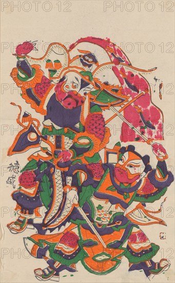 One hundred thirty-five woodblock prints including New Year's pictures (nianhua), door gods, historical figures and Taoist deities, 19th-20th century.