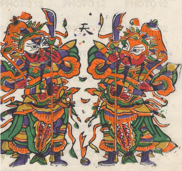 One hundred thirty-five woodblock prints including New Year's pictures (nianhua), door gods, historical figures and Taoist deities, 19th-20th century.