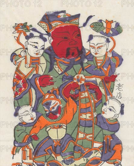 One hundred thirty-five woodblock prints including New Year's pictures (nianhua), door gods, historical figures and Taoist deities, 19th-20th century.