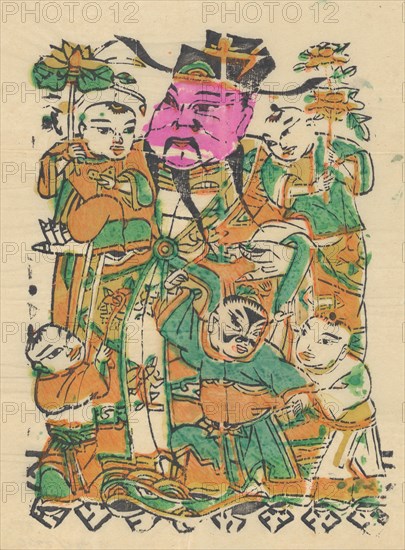 One hundred thirty-five woodblock prints including New Year's pictures (nianhua), door gods, historical figures and Taoist deities, 19th-20th century.