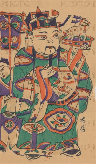 One hundred thirty-five woodblock prints including New Year's pictures (nianhua), door gods, historical figures and Taoist deities, 19th-20th century.