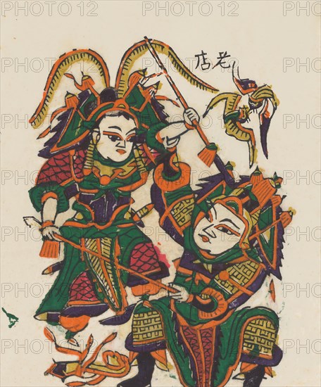 One hundred thirty-five woodblock prints including New Year's pictures (nianhua), door gods, historical figures and Taoist deities, 19th-20th century.