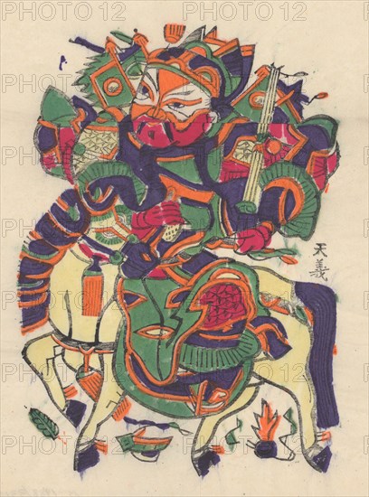 One hundred thirty-five woodblock prints including New Year's pictures (nianhua), door gods, historical figures and Taoist deities, 19th-20th century.