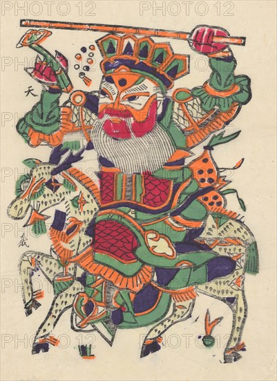 One hundred thirty-five woodblock prints including New Year's pictures (nianhua), door gods, historical figures and Taoist deities, 19th-20th century.