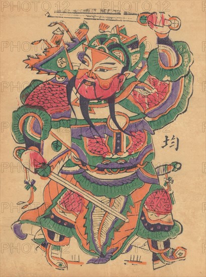 One hundred thirty-five woodblock prints including New Year's pictures (nianhua), door gods, historical figures and Taoist deities, 19th-20th century.