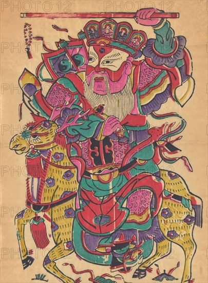 One hundred thirty-five woodblock prints including New Year's pictures (nianhua), door gods, historical figures and Taoist deities, 19th-20th century.