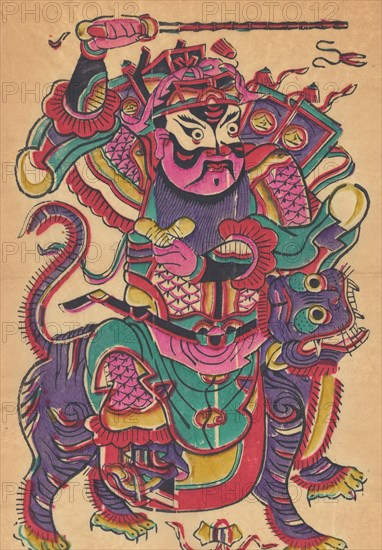 One hundred thirty-five woodblock prints including New Year's pictures (nianhua), door gods, historical figures and Taoist deities, 19th-20th century.