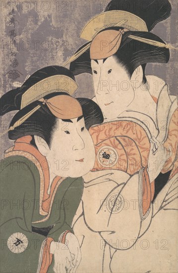 Segawa Tomisaburo II and Nakamura Manyo as Yadorigi and Her Maid Wakakusa in the Play "Hana Ayame Bunroku Soga", 1794.