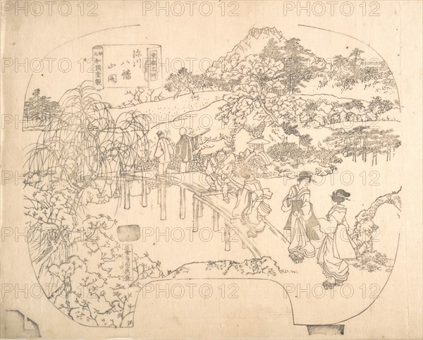 Proof Line-Block Print for Fan, 19th century.