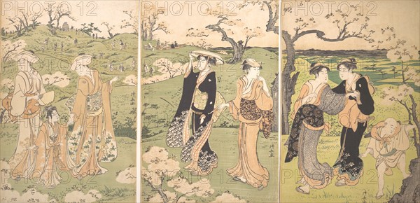 Young Ladies Viewing Cherry-blossoms at Asukayama.