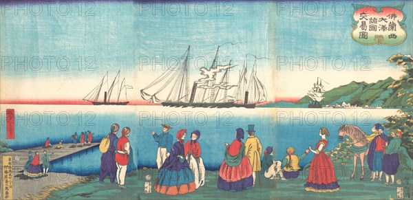 Illustration of a Large French Port Trading with Many Nations (Furansukoku oominato shokoku koeki zu), 4th month, 1866.
