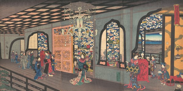 Upper Floor of the Gankiro Tea House in Yokohama, 4th month, 1860.