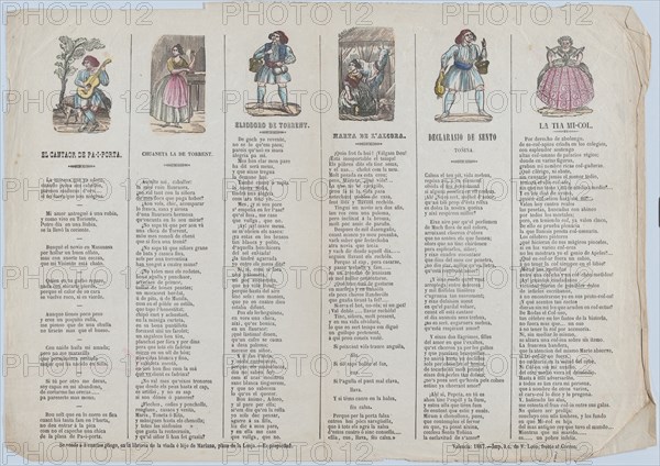 Two sheets (printed as one) with verses in Valencian for masquerades, 1867.