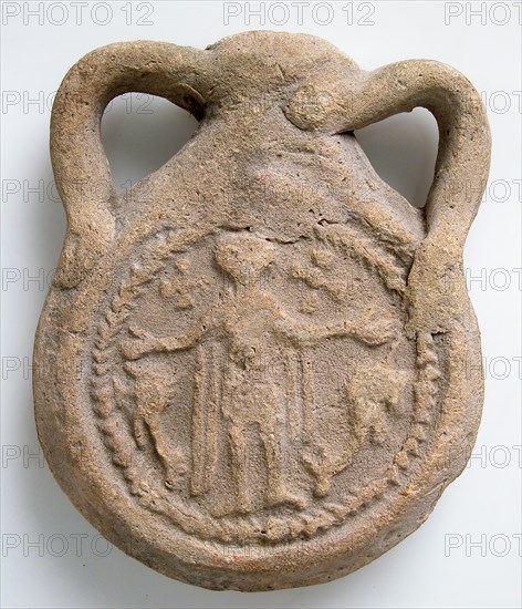 Earthenware Pilgrim Flask with Saint Menas, Byzantine, ca. 610-50.
