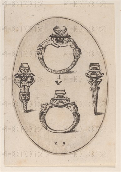 Designs for Four Rings, Plate 29 from 'Livre d'Aneaux d'Orfevrerie', 1561.