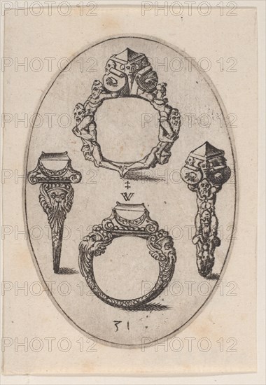 Designs for Four Rings, Plate 31 from 'Livre d'Aneaux d'Orfevrerie', 1561.