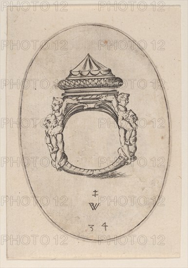Design for a Ring with a Large Faceted Gemstone, Plate 34 from 'Livre d'Aneaux d'Orfevrerie', 1561.