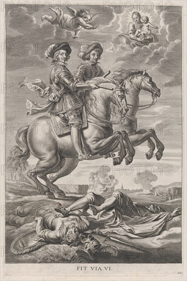 Plate 10: The King of Hungary and Ferdinand on horseback; from Guillielmus Becanus's 'Serenissimi Principis Ferdinandi, Hispaniarum Infantis...', 1636.