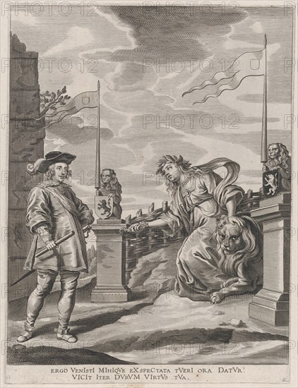 Plate 6: Ferdinand receiving the keys to the city of Ghent; from Guillielmus Becanus's 'Serenissimi Principis Ferdinandi, Hispaniarum Infantis...', 1636.