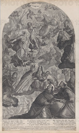 The vision of Saint Dominic, with God the Father and Christ at top center, the Virgin standing below on the crescent moon, and Saint Francis of Assisi and Saint Dominic in the foreground, 1607.