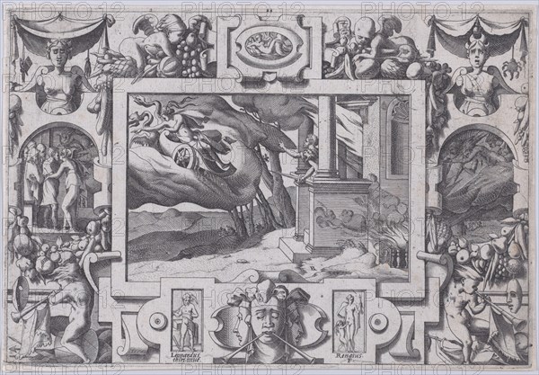 Medea Flees from Jason (L'épée au poing court Jason la poursuivre mais ne peut celle en vitesse aconsuivre...), 1563.