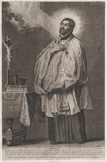 Saint Francis Xavier with a divine light emanating towards him from the upper left,..., ca. 1623-33. Creator: Boetius Adams Bolswert.